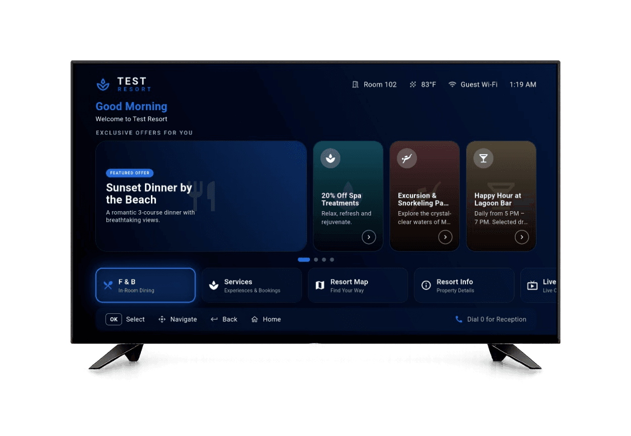 The Nedge TV in-room concierge running on a guest-room television